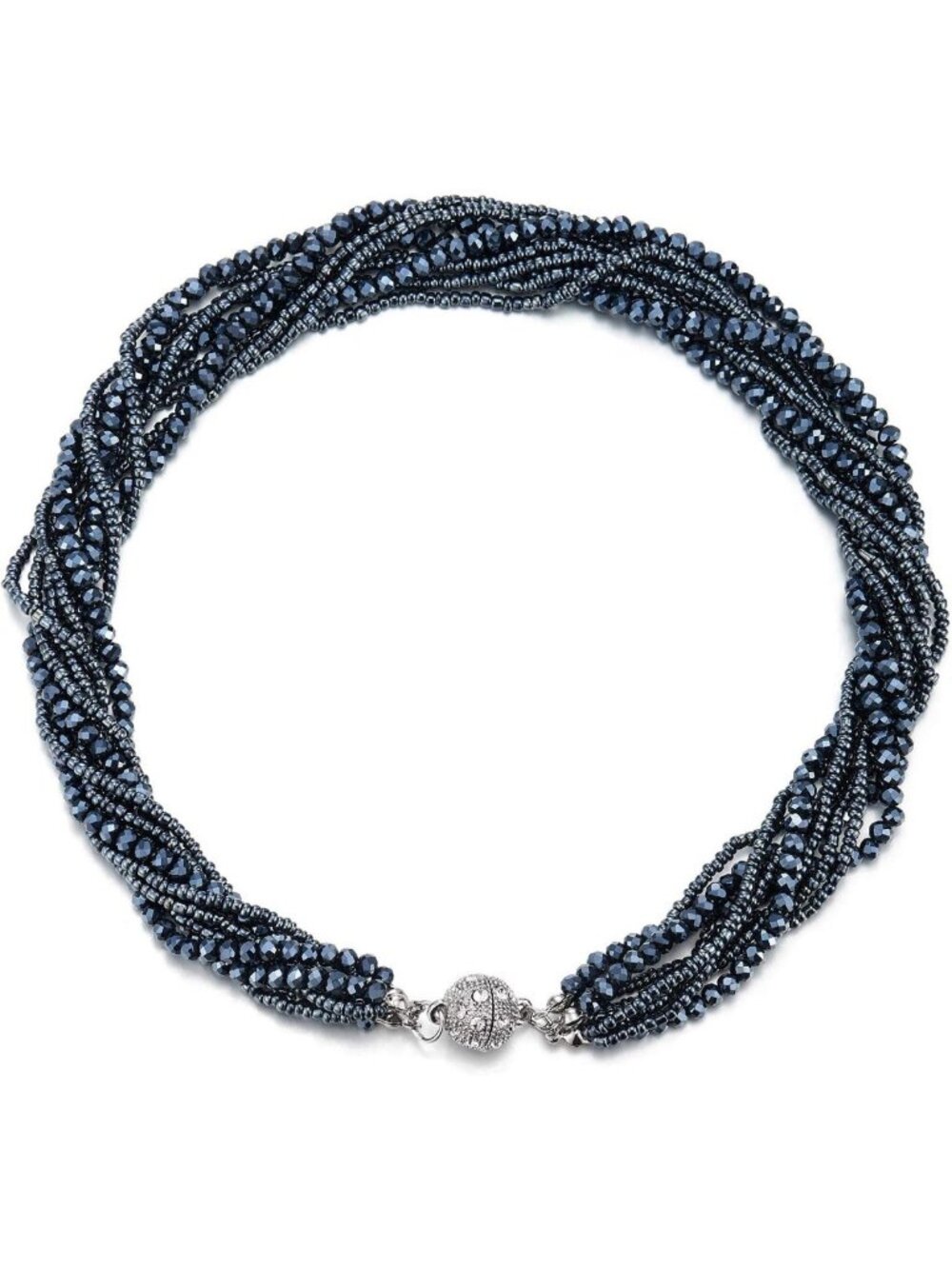 Multi-Layer Beaded Crystal Braided Chain Choker Necklace & Bracelet Set
